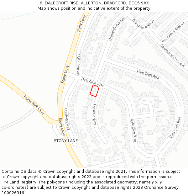 6, DALECROFT RISE, ALLERTON, BRADFORD, BD15 9AX: Location map and indicative extent of plot