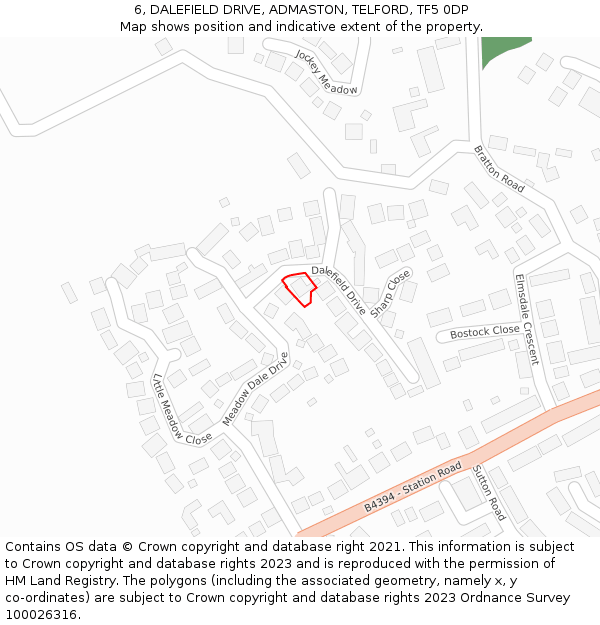 6, DALEFIELD DRIVE, ADMASTON, TELFORD, TF5 0DP: Location map and indicative extent of plot