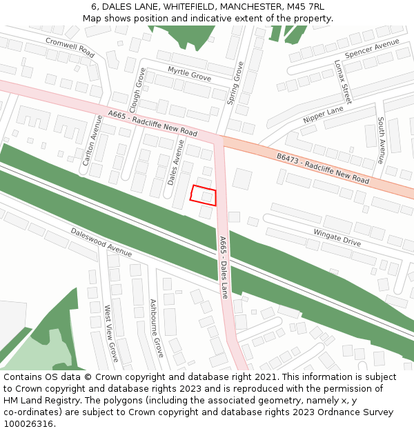 6, DALES LANE, WHITEFIELD, MANCHESTER, M45 7RL: Location map and indicative extent of plot