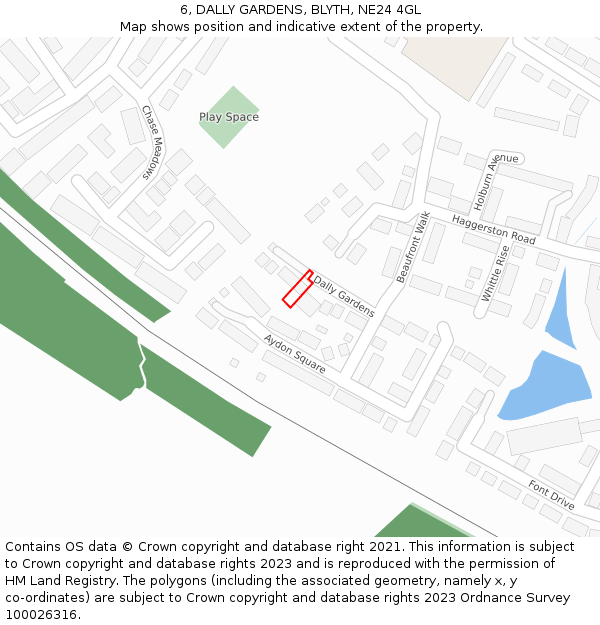6, DALLY GARDENS, BLYTH, NE24 4GL: Location map and indicative extent of plot