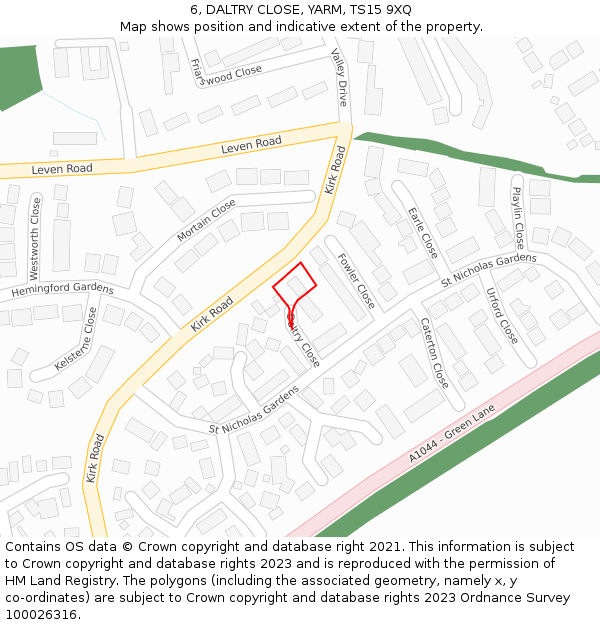 6, DALTRY CLOSE, YARM, TS15 9XQ: Location map and indicative extent of plot