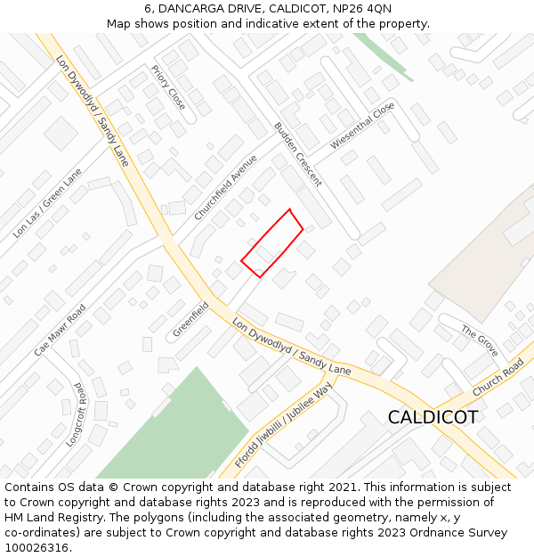 6, DANCARGA DRIVE, CALDICOT, NP26 4QN: Location map and indicative extent of plot