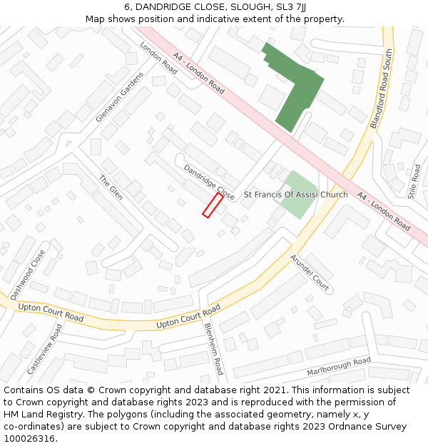 6, DANDRIDGE CLOSE, SLOUGH, SL3 7JJ: Location map and indicative extent of plot