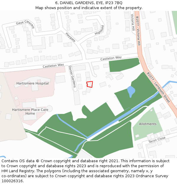 6, DANIEL GARDENS, EYE, IP23 7BQ: Location map and indicative extent of plot