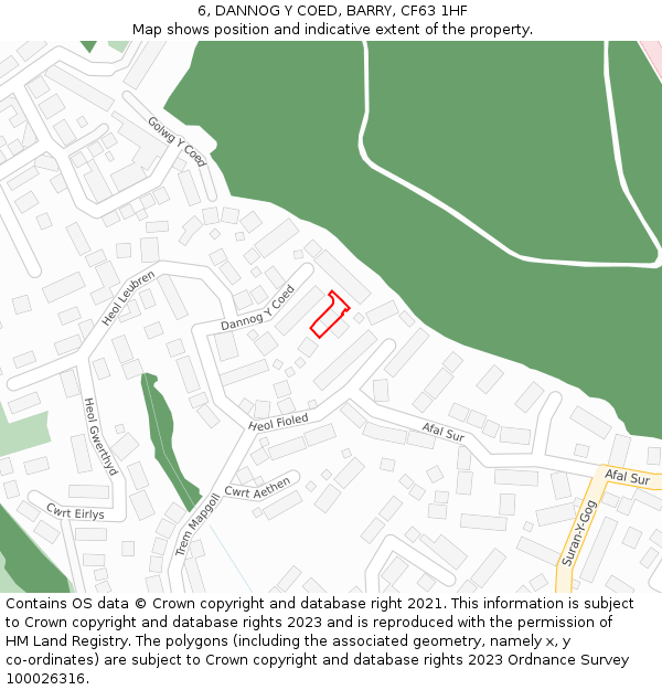 6, DANNOG Y COED, BARRY, CF63 1HF: Location map and indicative extent of plot