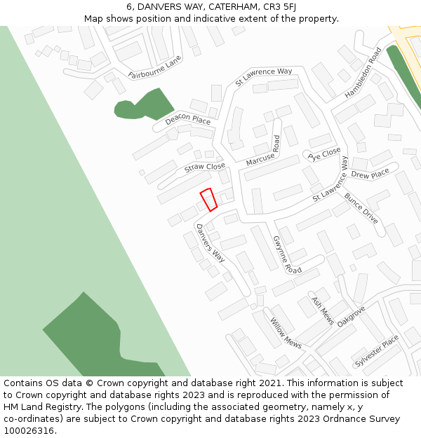6, DANVERS WAY, CATERHAM, CR3 5FJ: Location map and indicative extent of plot