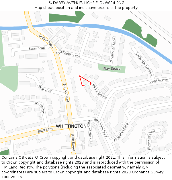 6, DARBY AVENUE, LICHFIELD, WS14 9NG: Location map and indicative extent of plot