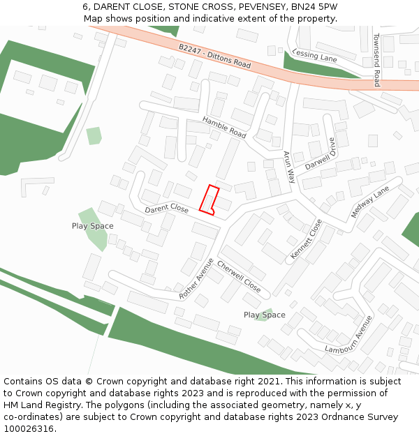 6, DARENT CLOSE, STONE CROSS, PEVENSEY, BN24 5PW: Location map and indicative extent of plot