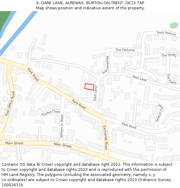 6, DARK LANE, ALREWAS, BURTON-ON-TRENT, DE13 7AP: Location map and indicative extent of plot