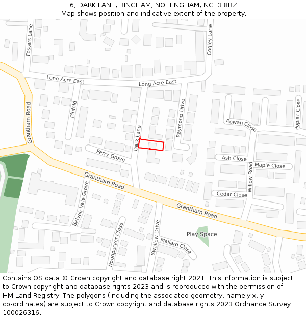 6, DARK LANE, BINGHAM, NOTTINGHAM, NG13 8BZ: Location map and indicative extent of plot