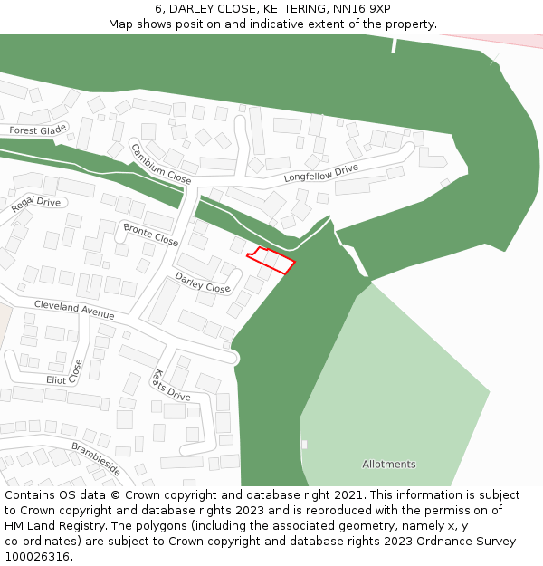 6, DARLEY CLOSE, KETTERING, NN16 9XP: Location map and indicative extent of plot