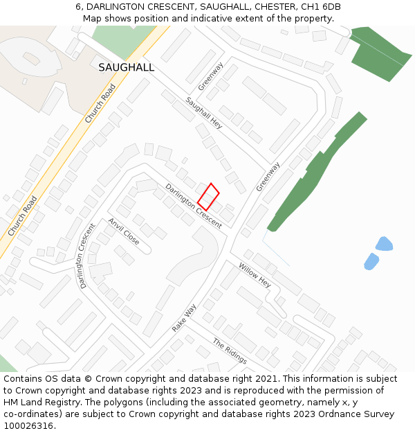 6, DARLINGTON CRESCENT, SAUGHALL, CHESTER, CH1 6DB: Location map and indicative extent of plot