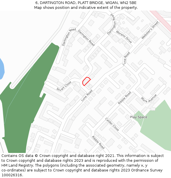 6, DARTINGTON ROAD, PLATT BRIDGE, WIGAN, WN2 5BE: Location map and indicative extent of plot