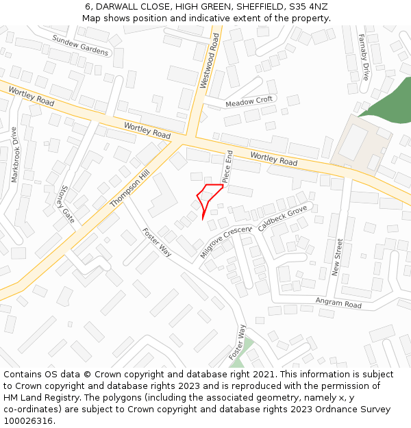 6, DARWALL CLOSE, HIGH GREEN, SHEFFIELD, S35 4NZ: Location map and indicative extent of plot