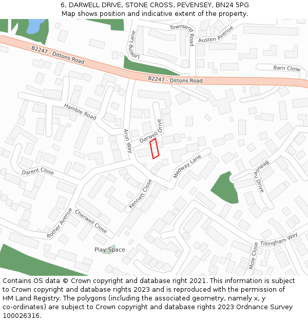 6, DARWELL DRIVE, STONE CROSS, PEVENSEY, BN24 5PG: Location map and indicative extent of plot