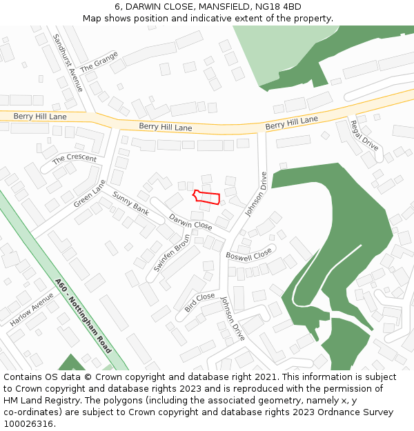 6, DARWIN CLOSE, MANSFIELD, NG18 4BD: Location map and indicative extent of plot
