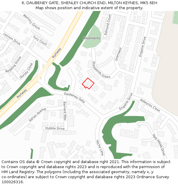 6, DAUBENEY GATE, SHENLEY CHURCH END, MILTON KEYNES, MK5 6EH: Location map and indicative extent of plot