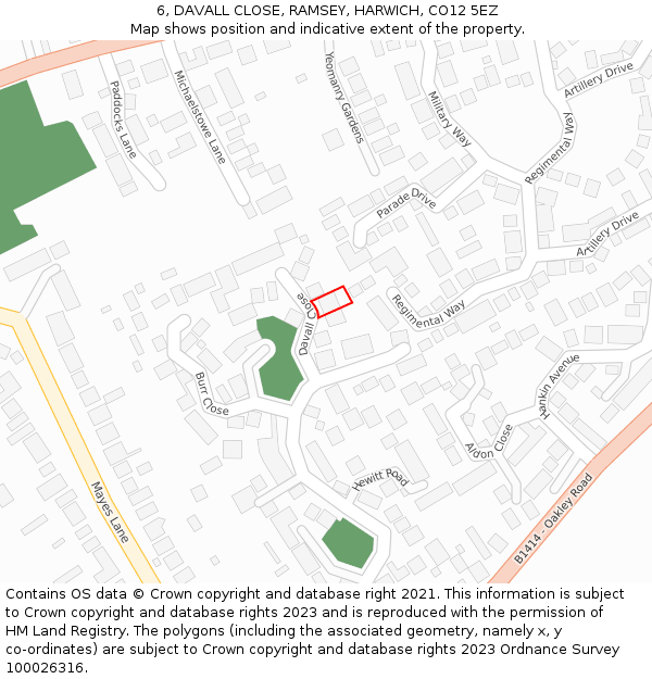 6, DAVALL CLOSE, RAMSEY, HARWICH, CO12 5EZ: Location map and indicative extent of plot