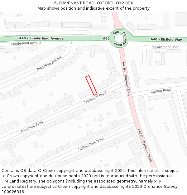 6, DAVENANT ROAD, OXFORD, OX2 8BX: Location map and indicative extent of plot