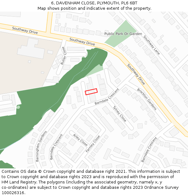 6, DAVENHAM CLOSE, PLYMOUTH, PL6 6BT: Location map and indicative extent of plot