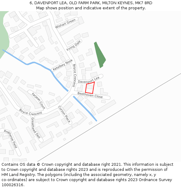 6, DAVENPORT LEA, OLD FARM PARK, MILTON KEYNES, MK7 8RD: Location map and indicative extent of plot