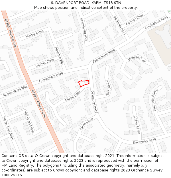6, DAVENPORT ROAD, YARM, TS15 9TN: Location map and indicative extent of plot