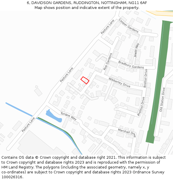 6, DAVIDSON GARDENS, RUDDINGTON, NOTTINGHAM, NG11 6AF: Location map and indicative extent of plot