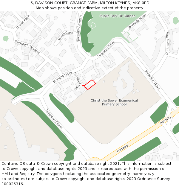 6, DAVISON COURT, GRANGE FARM, MILTON KEYNES, MK8 0PD: Location map and indicative extent of plot