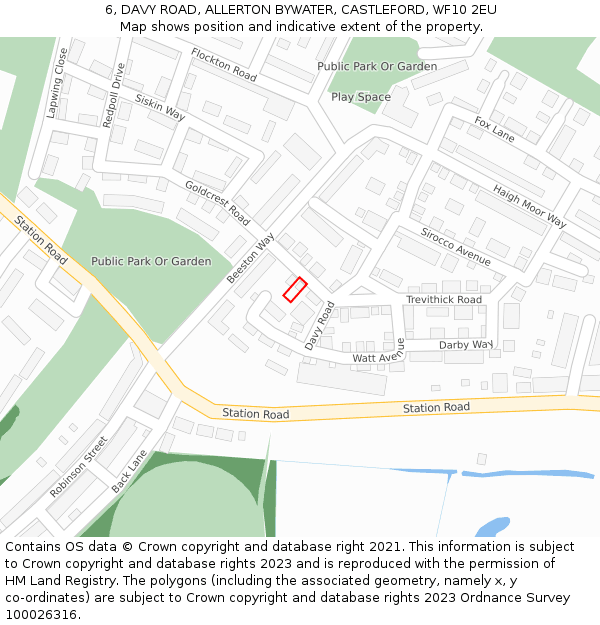 6, DAVY ROAD, ALLERTON BYWATER, CASTLEFORD, WF10 2EU: Location map and indicative extent of plot