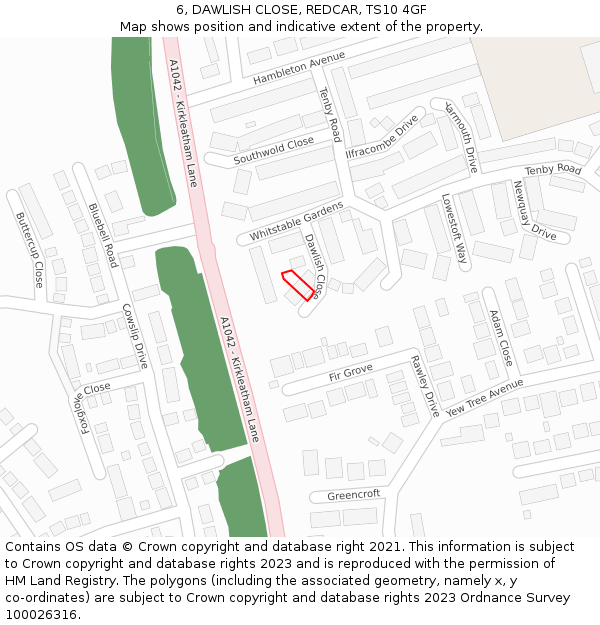 6, DAWLISH CLOSE, REDCAR, TS10 4GF: Location map and indicative extent of plot