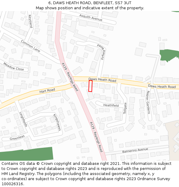 6, DAWS HEATH ROAD, BENFLEET, SS7 3UT: Location map and indicative extent of plot