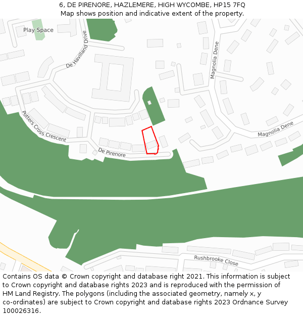 6, DE PIRENORE, HAZLEMERE, HIGH WYCOMBE, HP15 7FQ: Location map and indicative extent of plot