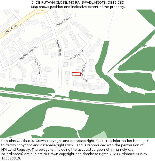 6, DE RUTHYN CLOSE, MOIRA, SWADLINCOTE, DE12 6ED: Location map and indicative extent of plot