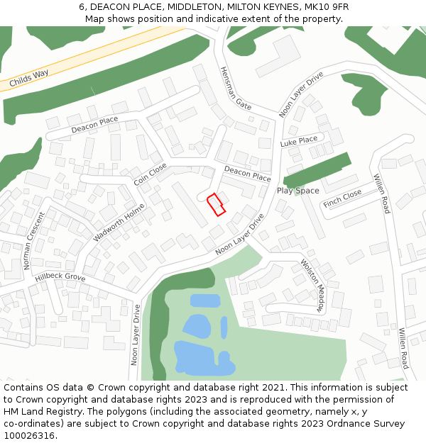 6, DEACON PLACE, MIDDLETON, MILTON KEYNES, MK10 9FR: Location map and indicative extent of plot