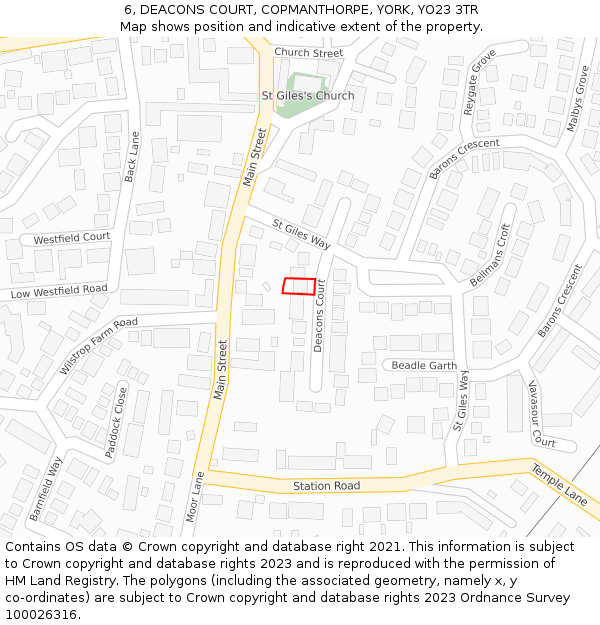 6, DEACONS COURT, COPMANTHORPE, YORK, YO23 3TR: Location map and indicative extent of plot