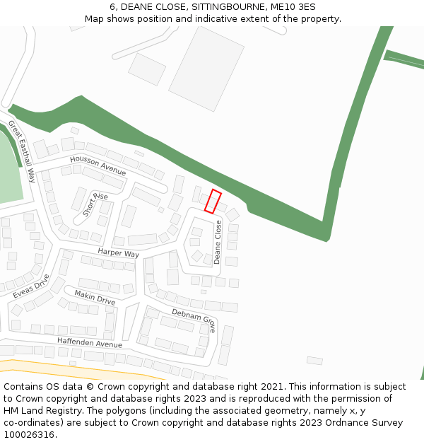 6, DEANE CLOSE, SITTINGBOURNE, ME10 3ES: Location map and indicative extent of plot