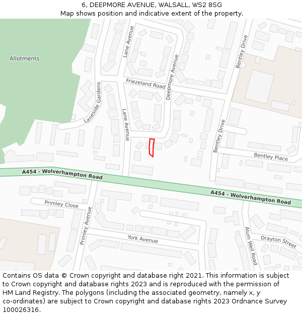 6, DEEPMORE AVENUE, WALSALL, WS2 8SG: Location map and indicative extent of plot