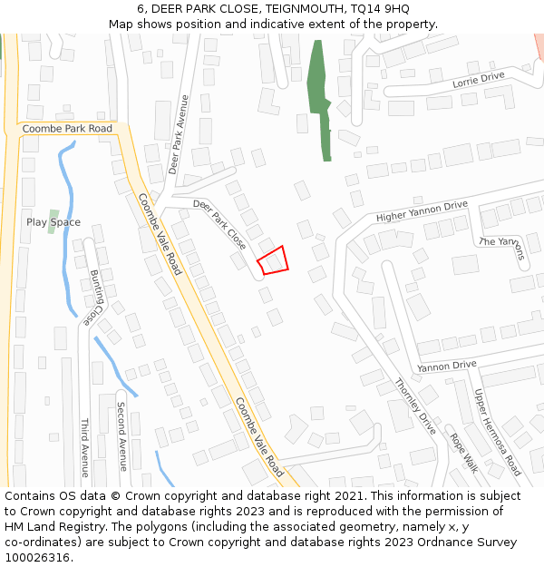 6, DEER PARK CLOSE, TEIGNMOUTH, TQ14 9HQ: Location map and indicative extent of plot