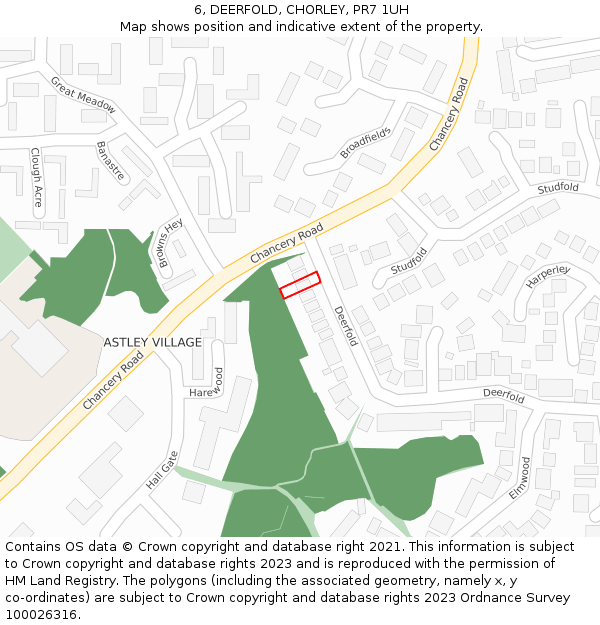 6, DEERFOLD, CHORLEY, PR7 1UH: Location map and indicative extent of plot