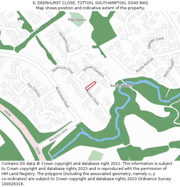 6, DEERHURST CLOSE, TOTTON, SOUTHAMPTON, SO40 8WQ: Location map and indicative extent of plot