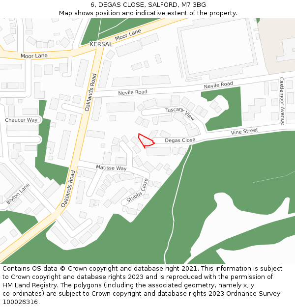 6, DEGAS CLOSE, SALFORD, M7 3BG: Location map and indicative extent of plot