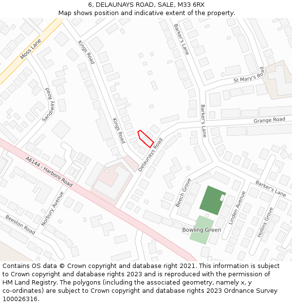 6, DELAUNAYS ROAD, SALE, M33 6RX: Location map and indicative extent of plot