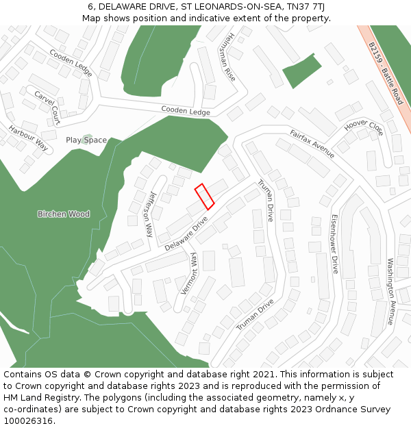 6, DELAWARE DRIVE, ST LEONARDS-ON-SEA, TN37 7TJ: Location map and indicative extent of plot