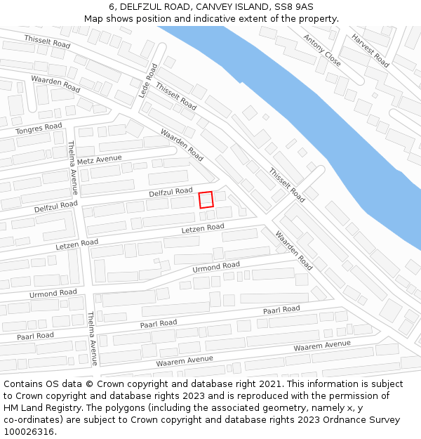 6, DELFZUL ROAD, CANVEY ISLAND, SS8 9AS: Location map and indicative extent of plot