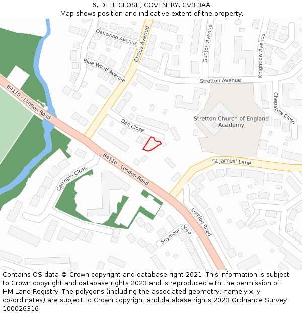 6, DELL CLOSE, COVENTRY, CV3 3AA: Location map and indicative extent of plot