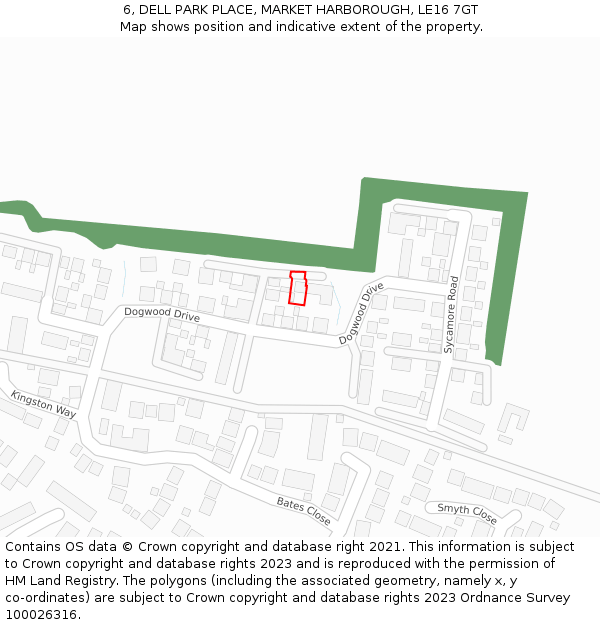 6, DELL PARK PLACE, MARKET HARBOROUGH, LE16 7GT: Location map and indicative extent of plot