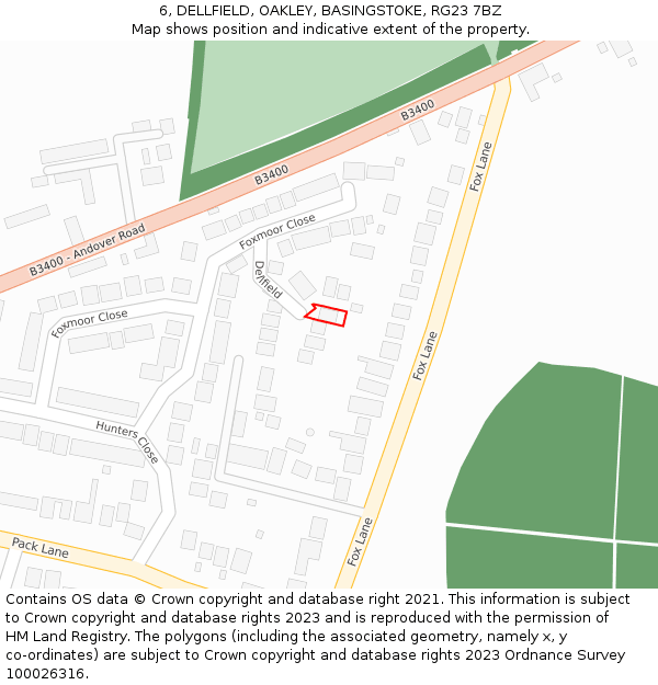 6, DELLFIELD, OAKLEY, BASINGSTOKE, RG23 7BZ: Location map and indicative extent of plot