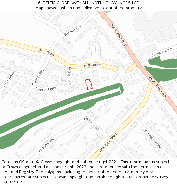 6, DELTIC CLOSE, WATNALL, NOTTINGHAM, NG16 1GD: Location map and indicative extent of plot