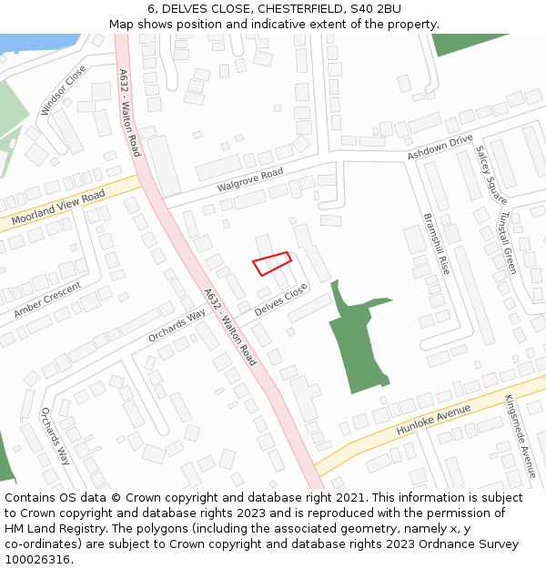 6, DELVES CLOSE, CHESTERFIELD, S40 2BU: Location map and indicative extent of plot