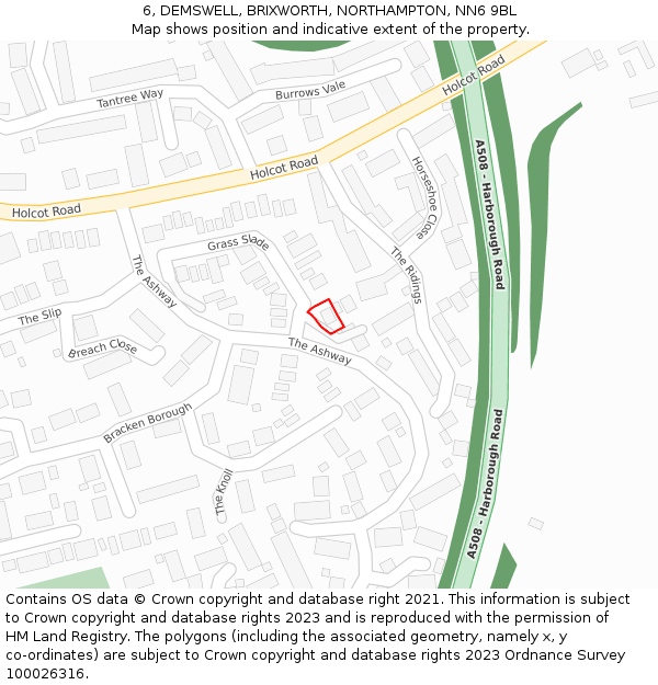 6, DEMSWELL, BRIXWORTH, NORTHAMPTON, NN6 9BL: Location map and indicative extent of plot